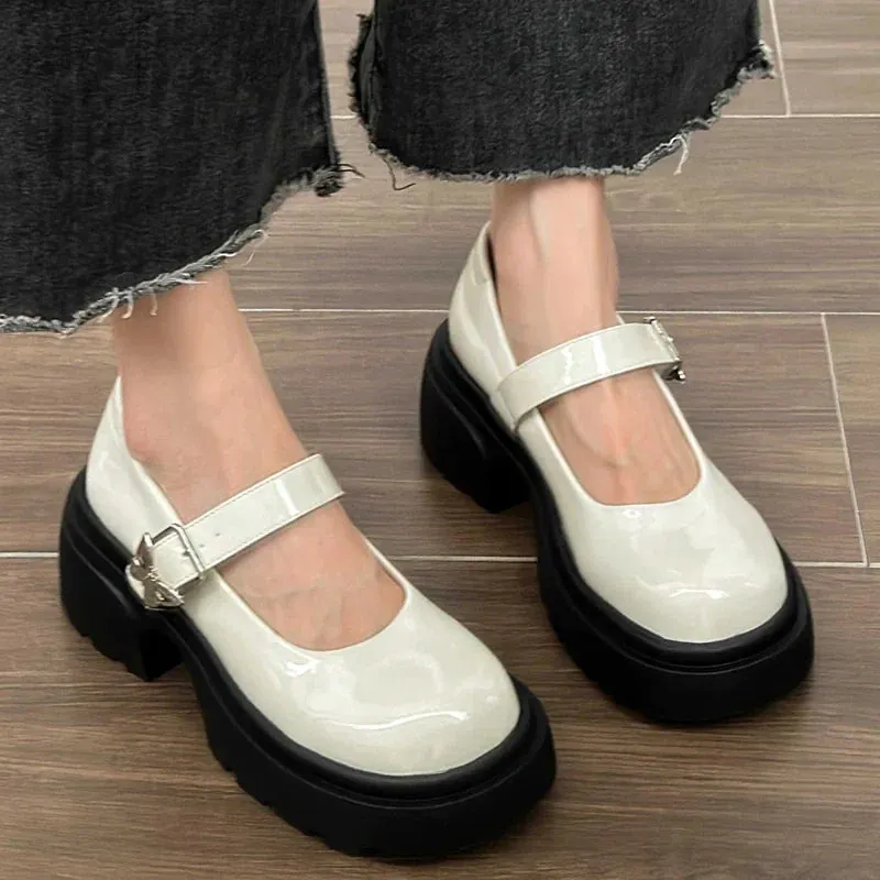 AMOZAE- - Autumn Chic Women's Black Patent Leather Platform Pumps