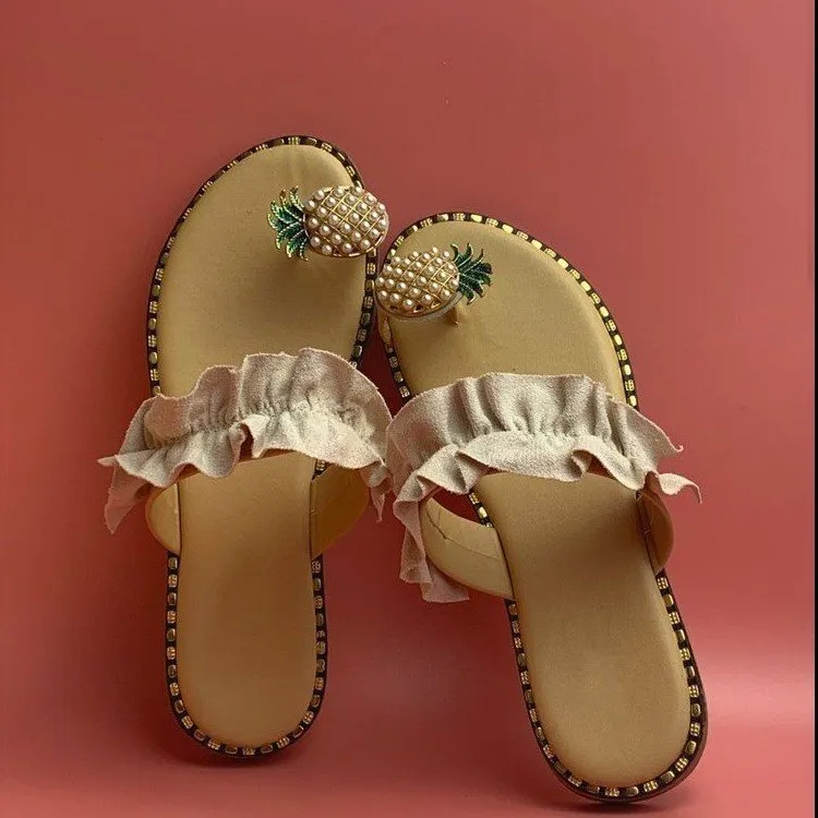 Pineapple Rhinestone sandals women wear flat bottomed women's shoes